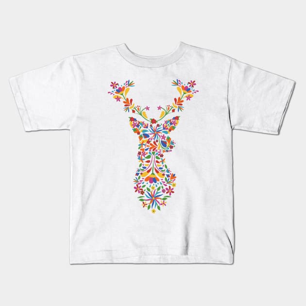 floral animal deer cute cartoon design Kids T-Shirt by Midoart